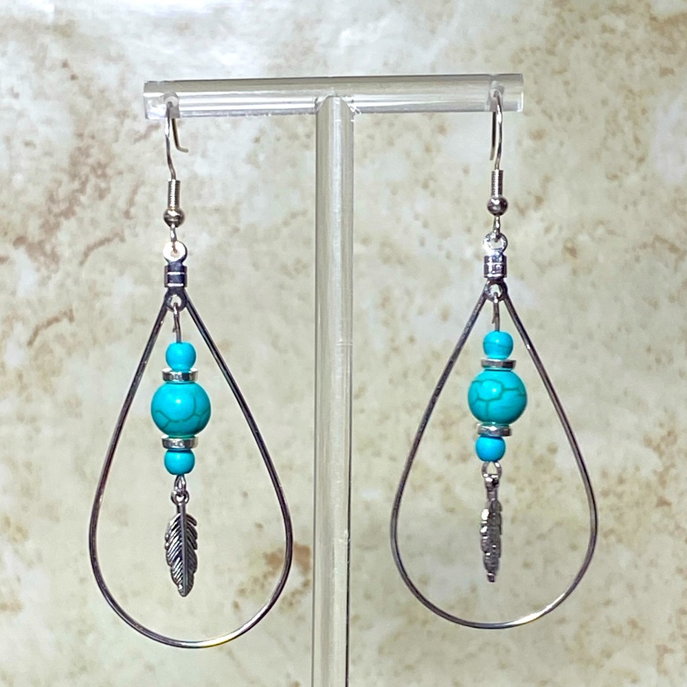 Beaded earrings - turquoise and silver tone